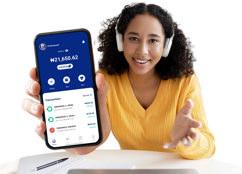 Happy customer with banking app